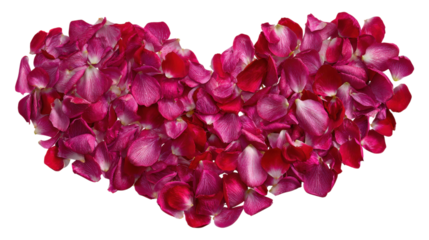 Beautiful heart made of pink rose petals lying on transparent background