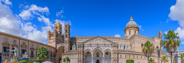 Palermo Cathedral with portico of main facade viewed from main courtyard, in Sicily southern Italy. © vololibero