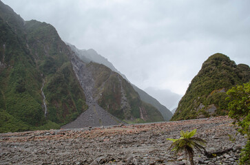 Remote Mountain Valley Along the Route to Fox Glacier, New Zealand