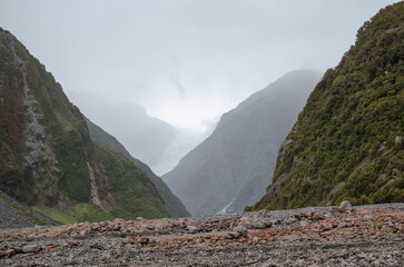 Layered Mountain Ranges Creating Deep Perspective in Fox Glacier Valley, New Zealand