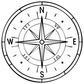 Stylized black and white compass illustration representing travel adventure and finding direction