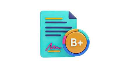 3D Icon of Report Card with B+ Grade and Pie Chart