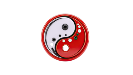 3D Rendering of a Red and White Yin Yang Symbol with Pearl Accents