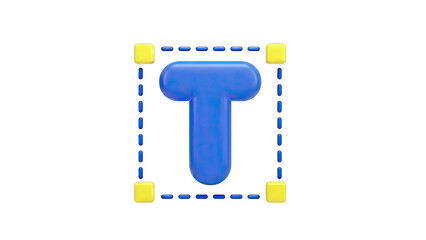 3D Letter T in Selection Box on White Background