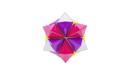 Abstract geometric origami star with vibrant pink, purple, and yellow panels