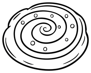 A simple doodle of a swirled cinnamon bun pastry illustration for coloring