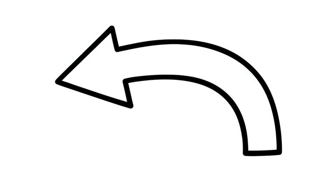 Curved arrow pointing left with thick black outline on white background for web design and user interface navigation elements.