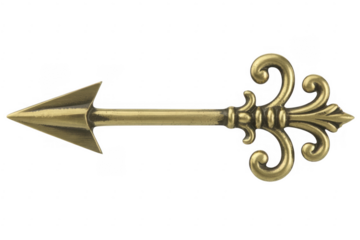 Decorative gold arrow with ornate pointed isolated on a transparent background