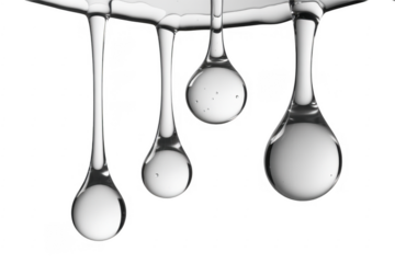 Dripping clear liquid with droplets isolated on a transparent background