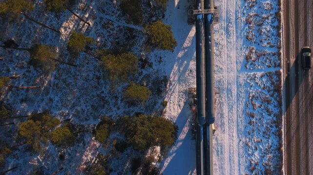 Detailed overhead mapping of pipeline pathways through forested regions with support visuals