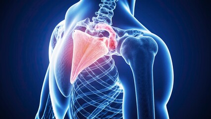 Shoulder Pain Anatomy Illustration, Joint Injury Concept, Digital X-ray.