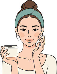 Skincare Woman Vector - Facial Beauty Care Routine and Cosmetic Product Illustration