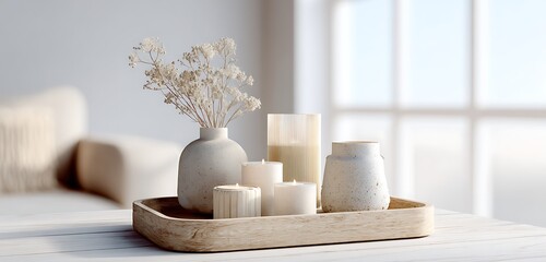Cozy sitting space minimal candle tray and small vase