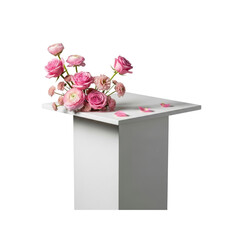Pink Roses and Ranunculus on White Table