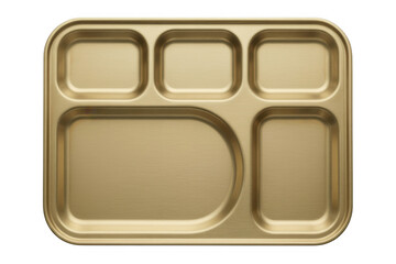 Gold metal compartment tray for food isolated on a transparent background