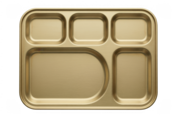 Gold metal compartment tray for food isolated on a transparent background