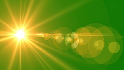 Bright Sunburst Lens Flare Overlay on Green Background. - Powered by Adobe