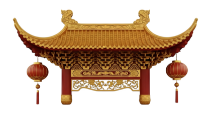 Lunar new year traditional chinese temple gate isolated on transparent background