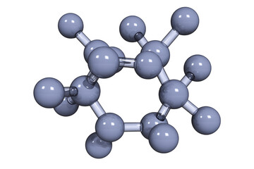 Gray molecular structure model with balls and sticks isolated on a transparent background