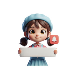 Cute girl holding sign with notification icon