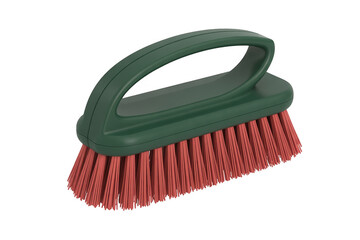 Green brush with red bristles cleaning brush scrub brush isolated on a transparent background