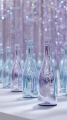 Crystal champagne bottles arranged on festive backdrop