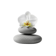 Stacked zen stones with orchid