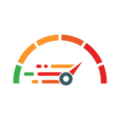 Colorful abstract gauge with red needle pointing to the right orange