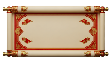Lunar new year scroll isolated on transparent background for chinese new year celebrations