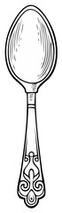 Black and white ornate spoon engraving with decorative handle detailed kitchen utensil