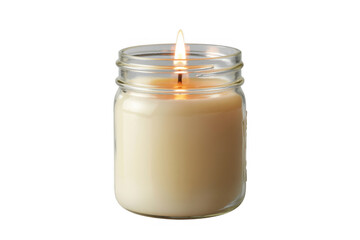 Lit white candle in a glass jar lit candle mason jar isolated on a transparent background