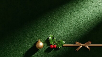 Festive Christmas decoration with red ball ornaments, a green wreath, and a glowing candle, perfect for a winter holiday celebration card