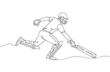 Obraz premium Single continuous line illustration of a cricket batsman playing a shot. Minimal outline style showing motion, balance, and sports action, suitable for modern sports and design concepts.
