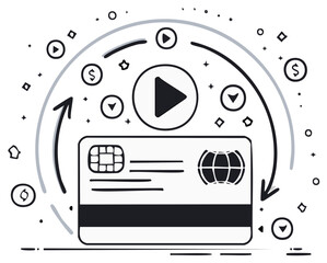 Obraz premium Credit Card Around Arrows Globe Outline Video Digital Transaction Doodle