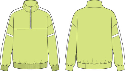 Sport jacket front and back view vector illustration, modern half zip sweatshirt design, minimalist fashion apparel template for clothing production © Farzana
