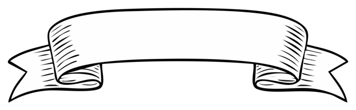 Vintage ribbon banner in a hand drawn sketch style with a classic scroll design for text headers