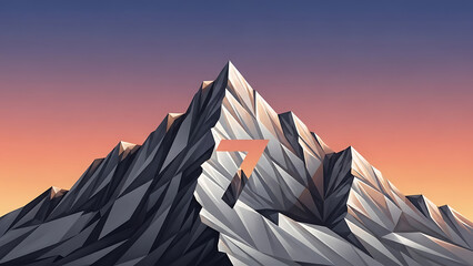 Majestic mountain peak with sharp geometric shapes at sunset