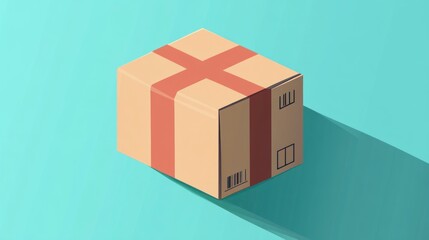 Obraz premium Isometric cardboard box with red tape on a light blue background