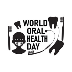 World Oral Health Day Black Minimal Dental Awareness on White Background.