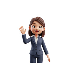 Cartoon business woman waving hand