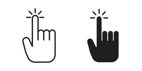 Fototapeta premium Hand click icons in black glyph and liner versions for design.