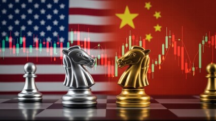 USChina Trade War Chessboard Stalemate with Economic Downturn.