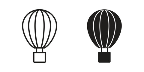 Obraz premium Hot air balloon icons in black glyph and liner versions for design.
