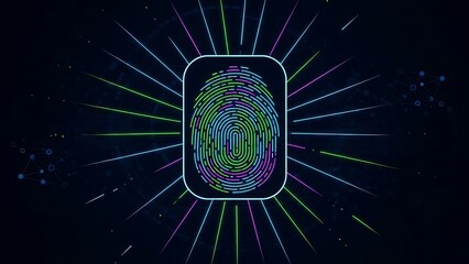 Colorful Fingerprint Scan with Radial Light Streaks Keywords: fingerprint, scan, biometric