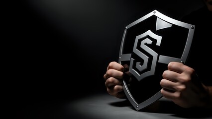 Hands holding transparent glass shield with dollar sign symbol representing financial protection and security against dark background.