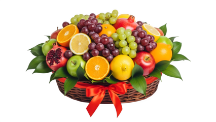 Lunar new year fruit basket isolated on transparent background with colorful arrangement