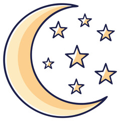 Obraz premium Crescent moon and stars graphic illustration. Symbol of night, magic, celestial.