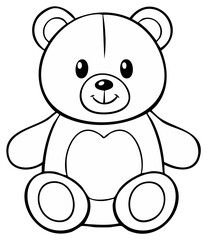 Fototapeta premium Cartoon outline of a friendly teddy bear sitting and smiling, classic toy design for children.