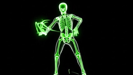 Glowing neon human skeleton holding energy isolated on dark background representing power fantasy motion science and futuristic digital art concept - Powered by Adobe