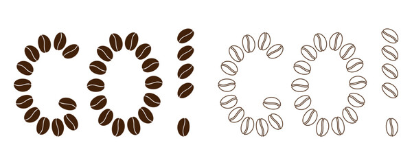 Word Go with exclamation mark Made of Coffee Beans Fill and Outline Branding Minimal Design Element. Isolated Vector illustration Motivation or Coffee Themed Cards Media Post Banner, leaflets, labels